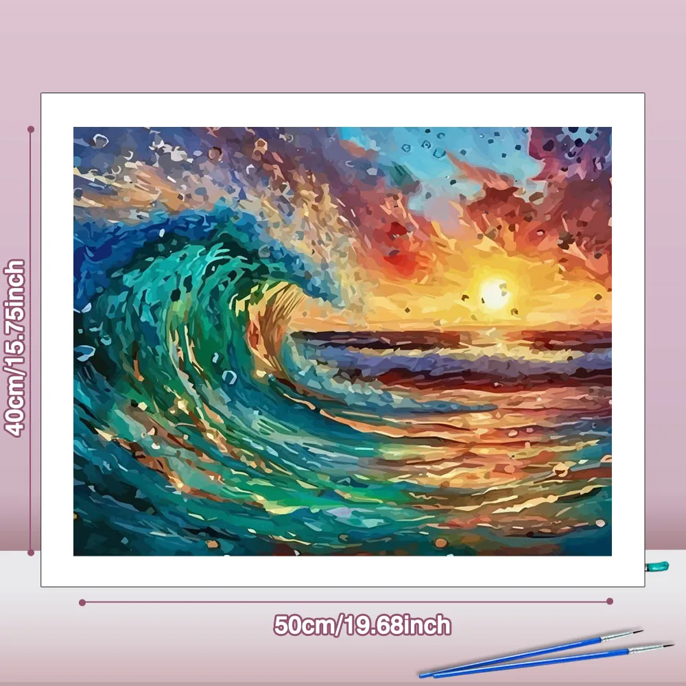 Huacan Diy Painting By Numbers Sunset Giant Curling Ocean Wave Paint On Canvas Landscape Draw Coloring By Numbers For Gift ﻿﻿﻿﻿