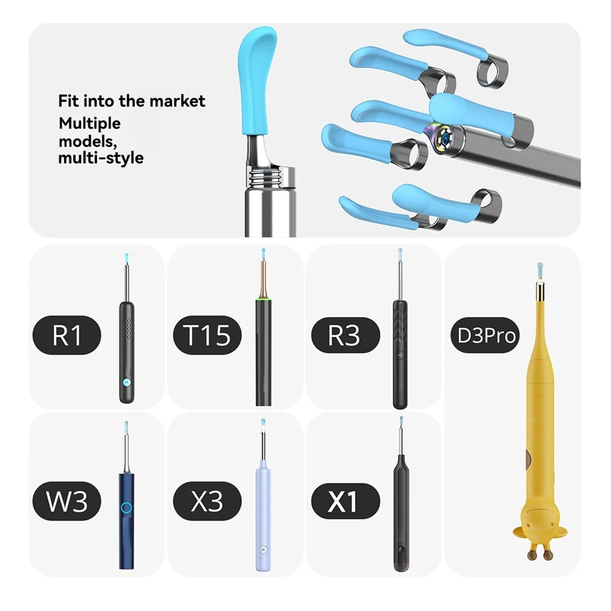 A03R Tips Ear 6 Pieces Waterproof Silicone Ear Spoon for Endoscope Ear Cleaner Tips Set for W3/R3