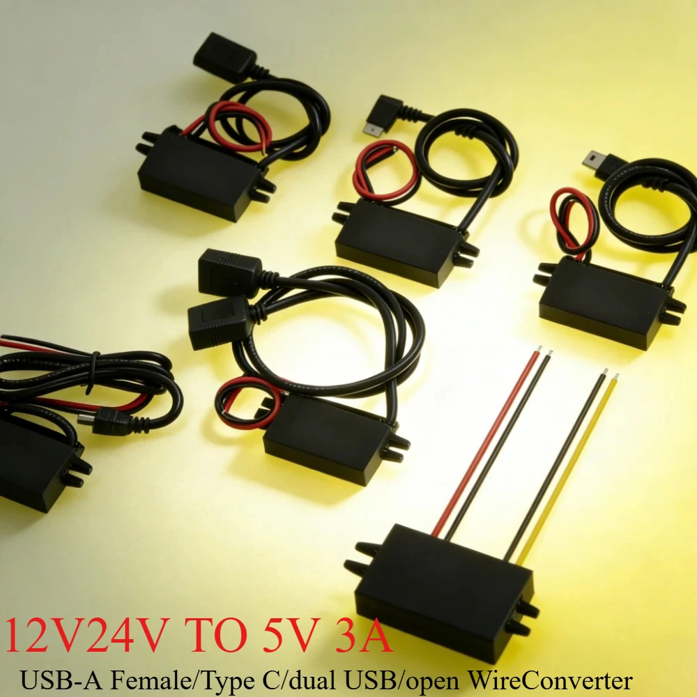 

USB-A гнездо/тип C/двойной USB/открытый провод преобразователь 12 В до 5 В DC-DC понижающий модуль адаптер питания водонепроницаемый CE