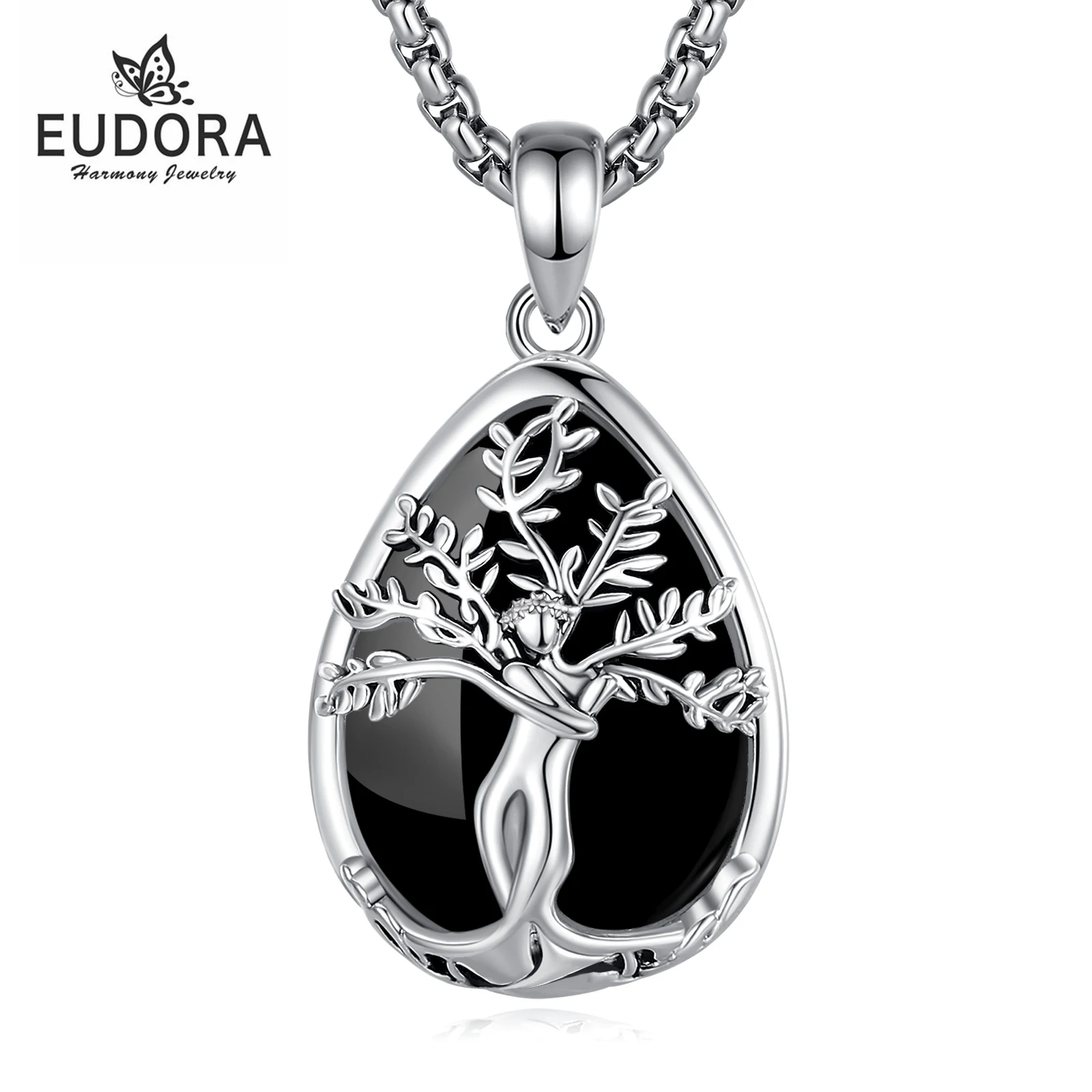 

Ожерелье Eudora Tree of Life из обсидиана, кулон с целебным кристаллом, духовное украшение, подарок на праздник для женщин и мам