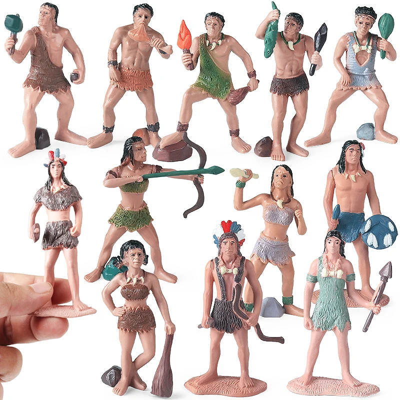Oenux Prehistoric People Life Scene Human Wilderness Survival Tools Evolution Tiger Animals Model Action Figures Collection Toy