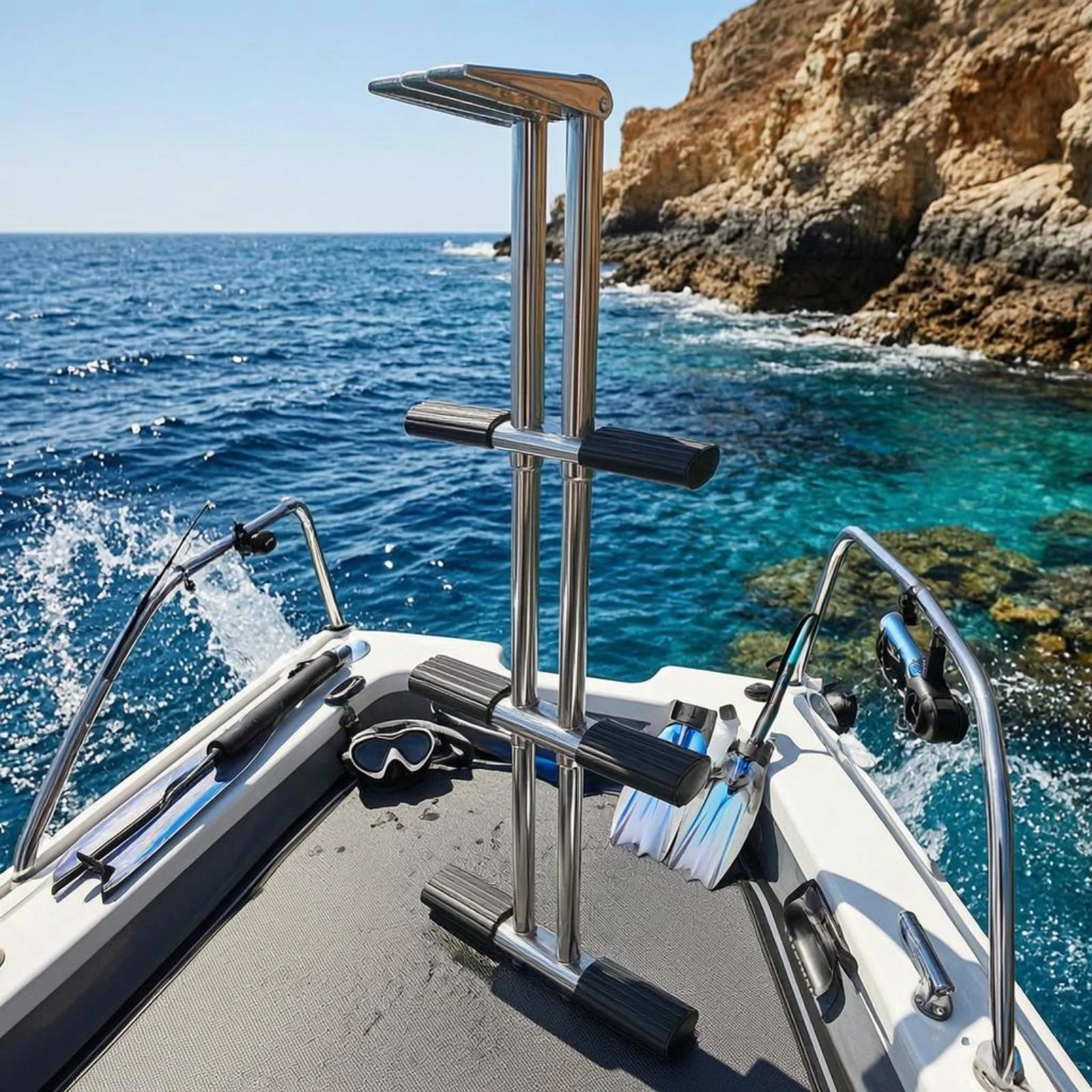 Boat Boarding Ladder Hinged Stainless Steel Boat Ladder Marine Accessory Easy Storage Corrosion Resistant for Yachts