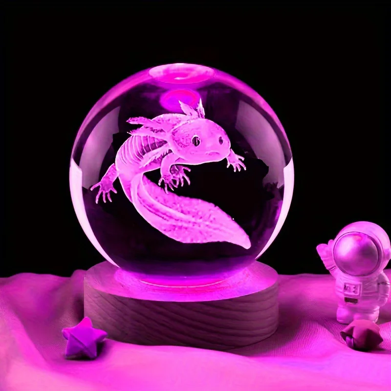 3D Axolotl laser engraved Crystal Ball coloured night light,girlfriend classmate wife children birthday gift home decoration