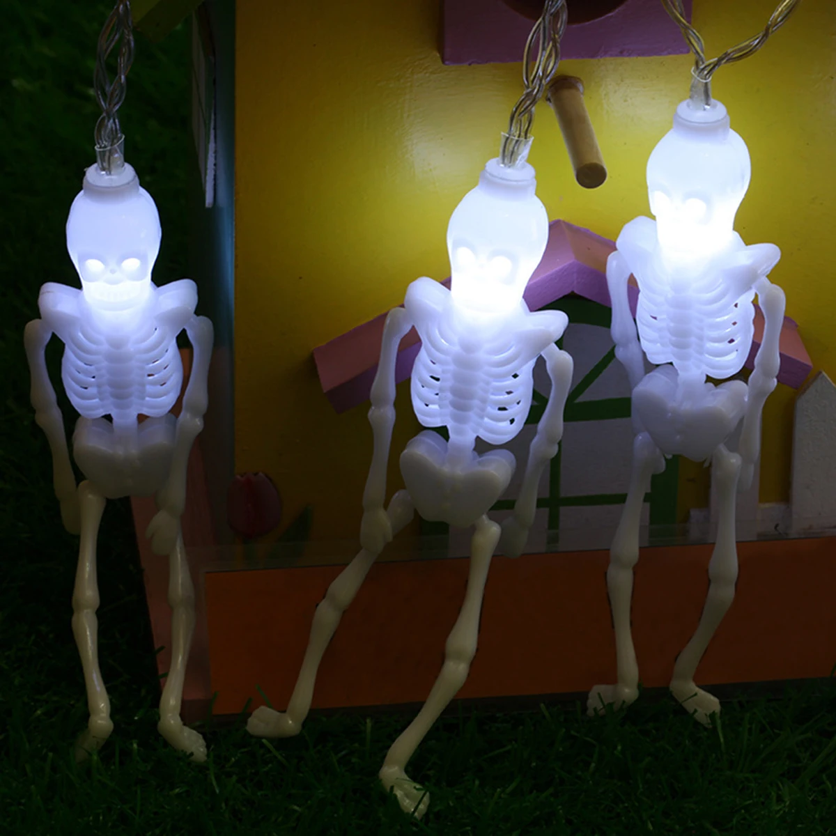 

DEN-g1pcs Halloween Decoration String Lights,10 LED Skull Skeleton light,Halloween Decorations Props for Home Event Party
