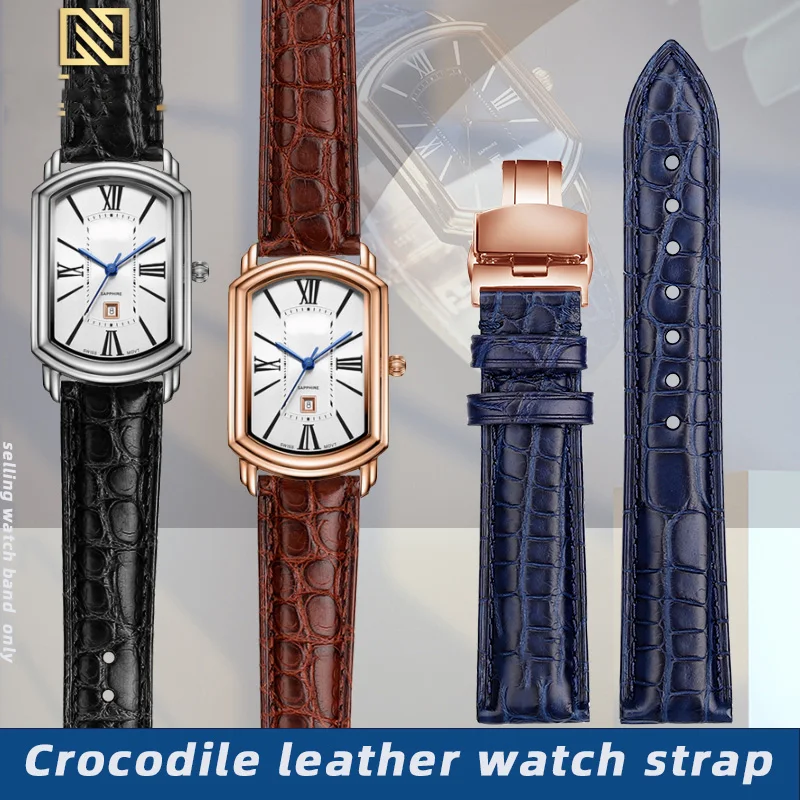 Crocodile cowhide watch strap Adapter Rossini square dial couple watch 3401/2402 butterfly buckle Universal watchchain waterprof