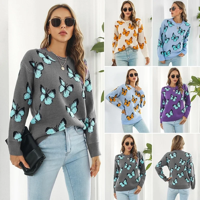 

Women's Winter Sweater Street Sle Long Sve Knitted Cotton Blend Thermal round Ne irt Ladies Faion Fce Warmth