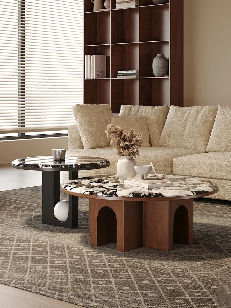 Wabi Silent Wind Bulgari Supercrystalline Stone Coffee Table Living Room Household Small Coffee Table Retro Round Sofa Side