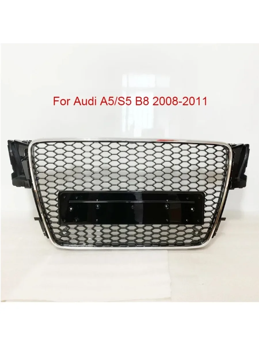 

For RS5 Style Front Sport Hex Mesh Honeycomb Hood Grill Chrome Gloss Black Fits for Audi A5/S5 B8 2008 2009 2010 2011 No Logo