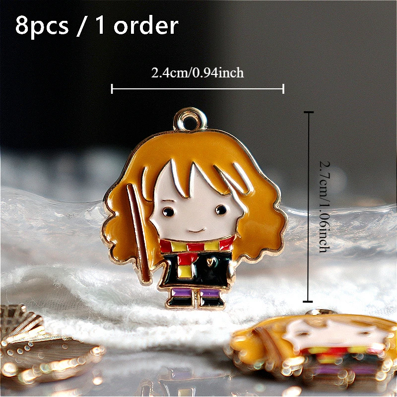 8PCS School Witchcraft Cartoon Character Alloy Enamel Pendant Anime Metal Charm DIY Necklace Bracelet Earring Keychain Accessory