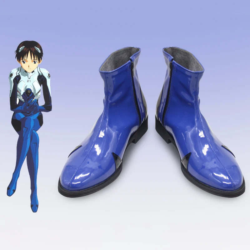 

Ikari Shinji Cosplay Shoes Blue Boots Anime EVA Role Play Faux Leather Boots For Men