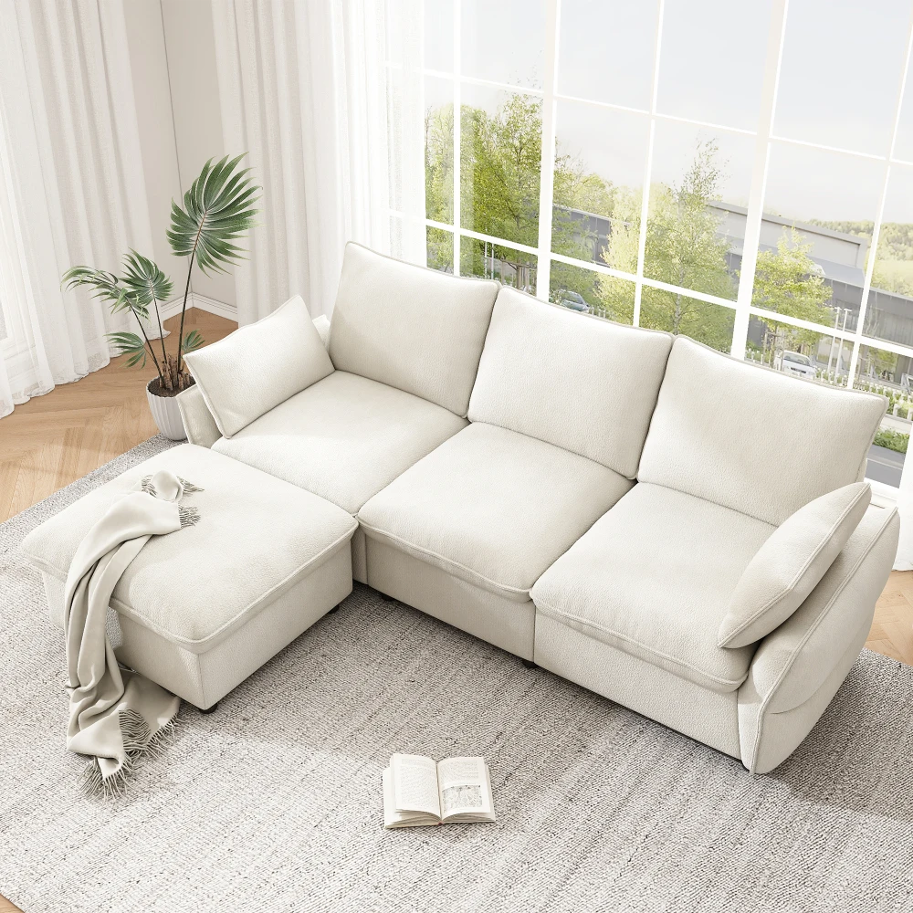 Nowoczesna 3-osobowa narożna sofa z szenili z pufą z EU za $493.62 / ~1864zł
