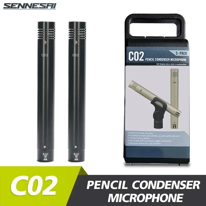 C02 One Pair Condenser Small-Diaphragm Suspension Pencil Shockproof Clip Microphone Piano Mic Pencil Type Record c02 Instrument