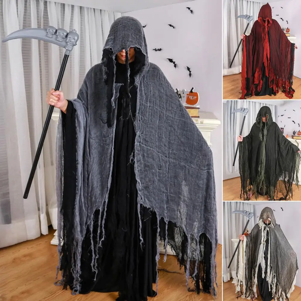 Witchy Hooded Cape Halloween Cloak with Hood Renaissance Cape with Scythe for Adult Grim Reaper Cosplay Costume Haunted House