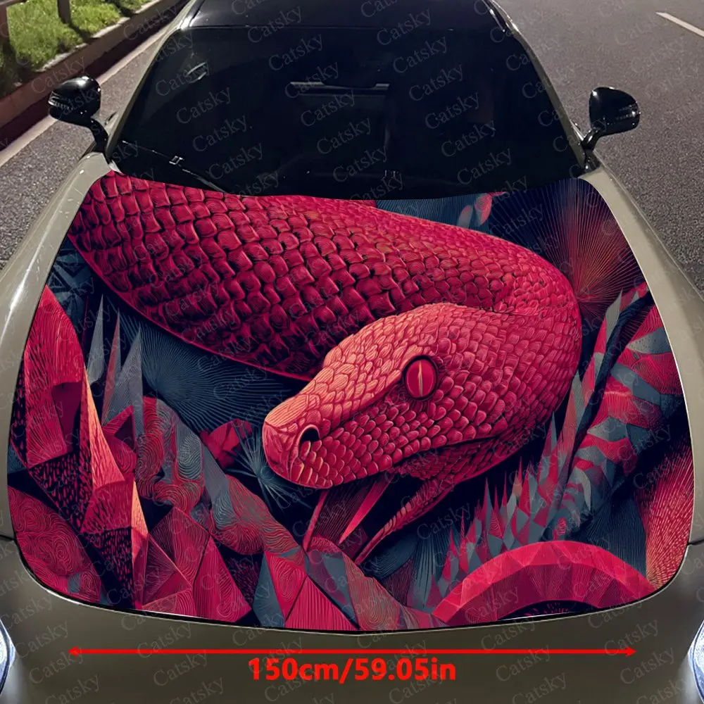 Unique Art Deco Snake Auto Cover Sticker, Waterproof and Self-adhesive Auto Hood Decal, Auto Vinyl Wraps, Cool Car Exterior Deca