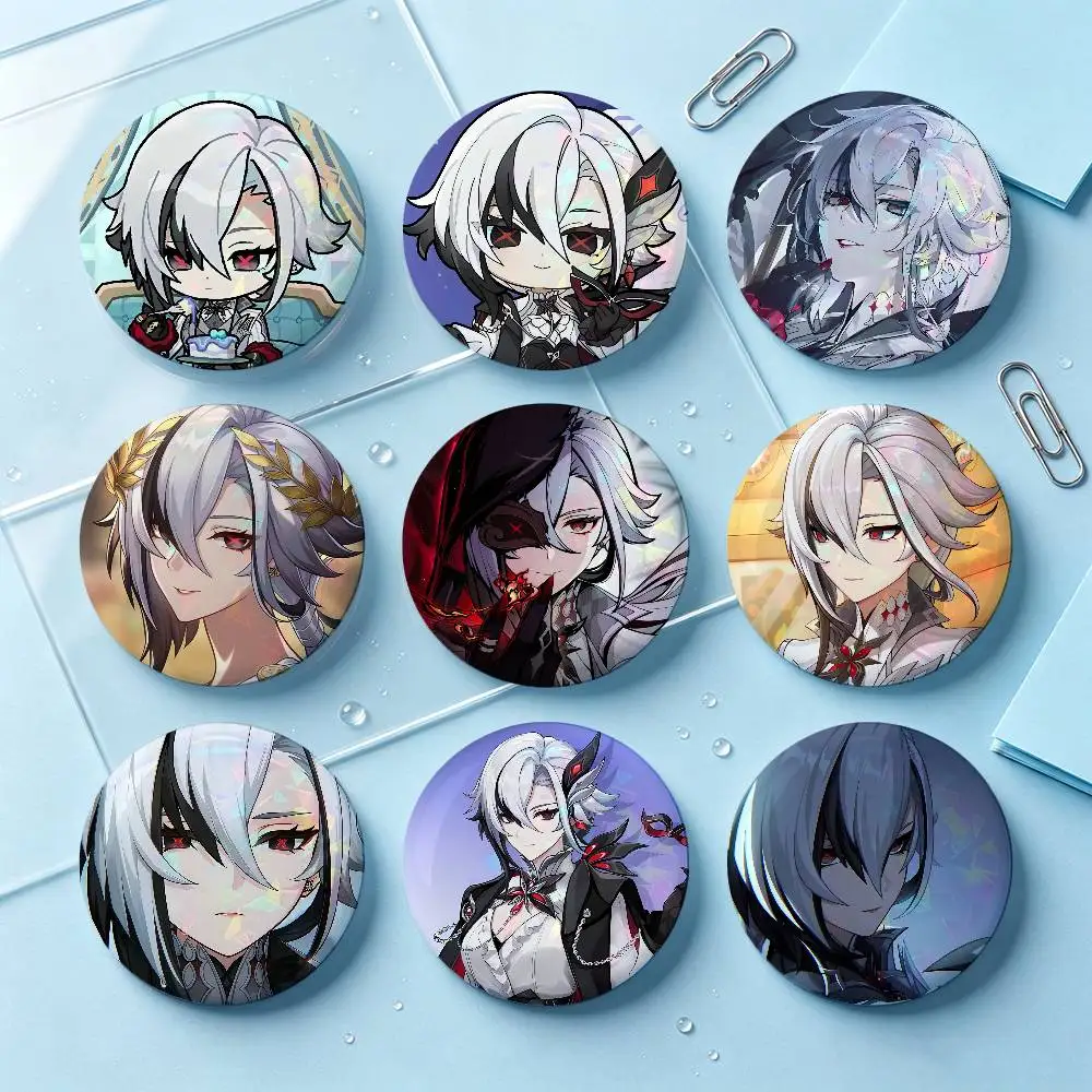 Arlecchino Genshin Impact Badges 25 32 44 58 75 Mm Round Cosplay Pin Bag Decor Fans Collect Friends Gifts Brooch Souvenir