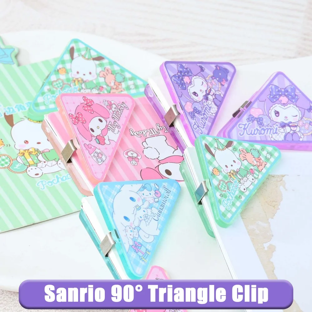 

4Pcs Sanrio Cinnamoroll Kuromi Mini Triangle Clips Cartoon Pochacco Melody Student File Storage Clips Teacher Office Supplies