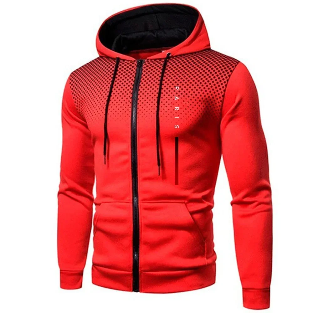 Herbst-Winter Herren Motorrad-Reitjacke mit Reißverschluss, Paris Mode Herren Zip-Up Hoodie, Urban Casual Sportlicher Kapuzenmantel – Detail 6