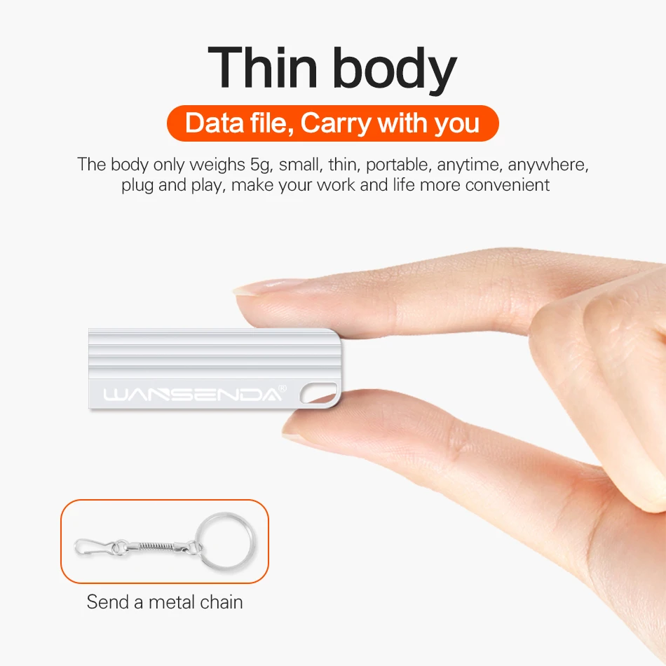 WANSENDA USB 2.0 USB Flash Drive logam Pen Drive 8GB 16GB 32GB 64GB 128GB Pendrive kunci stik memori Flash U Disk
