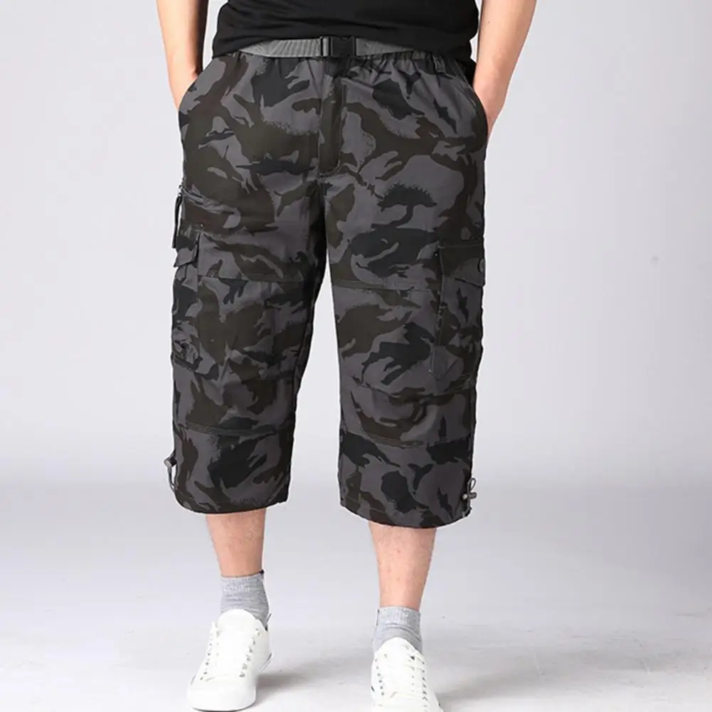 

Men Cropped Pants Men's Adjustable Drawstring Cargo Pants with Multiple Pockets Loose Fit Stylish Mid Waist Cropped for Outdoor