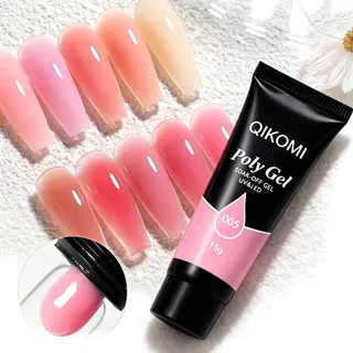 QIKOMI Poly Gel Nail Extension Kit with Dual-End Brush, Clear Nail Tips, Slip Solution and Nail File for DIY Long Nail Extension