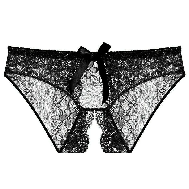 Women Sexy Opening Crotch Panties Bow Lace Crotchless Briefs for Sex Underwear Underpants Erotic Lingerie With Access