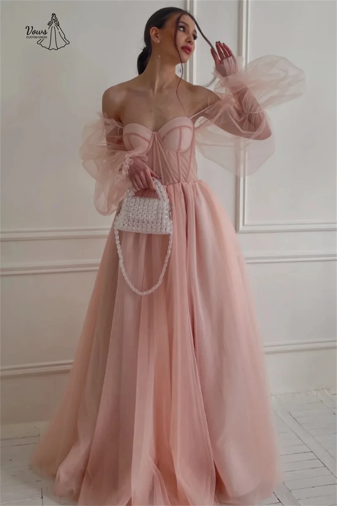 Vows linha a vestidos de noite mulher elegante vestidos de convidados de casamento para ocasiões especiais vela feito sob encomenda fio bordado baile de formatura