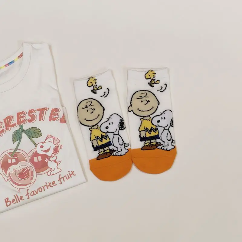 5 Pairs Snoopy Cartoon Women Short Socks Summer Autumn Non-slip Breathable Cute Cotton Sock Comfortable Casual Female Ankle Sock