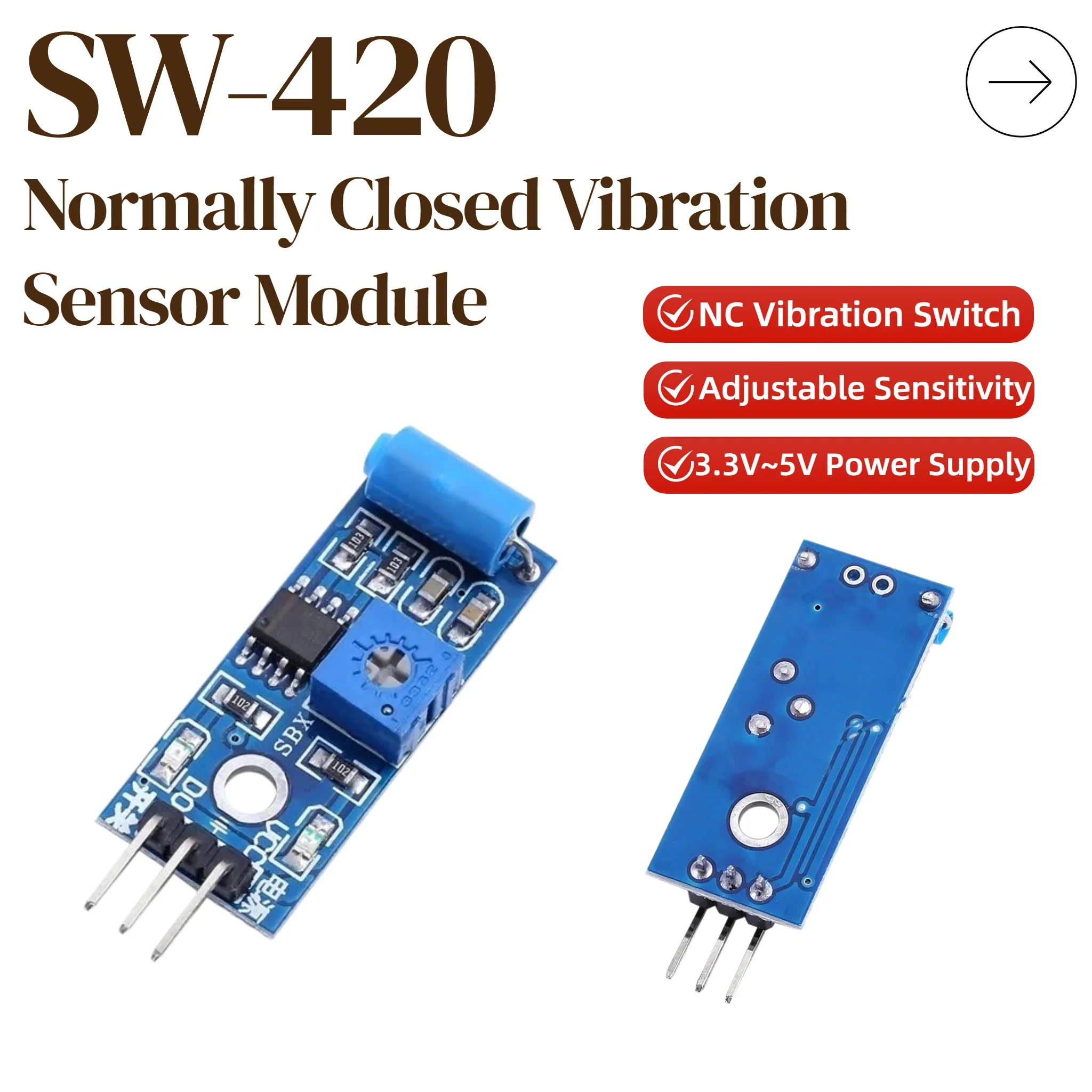 1/5/10/100PCS SW-420 Normally Closed Alarm Vibration Sensor Module Vibration Switch Adjustable Sensitivity Vibration Switch
