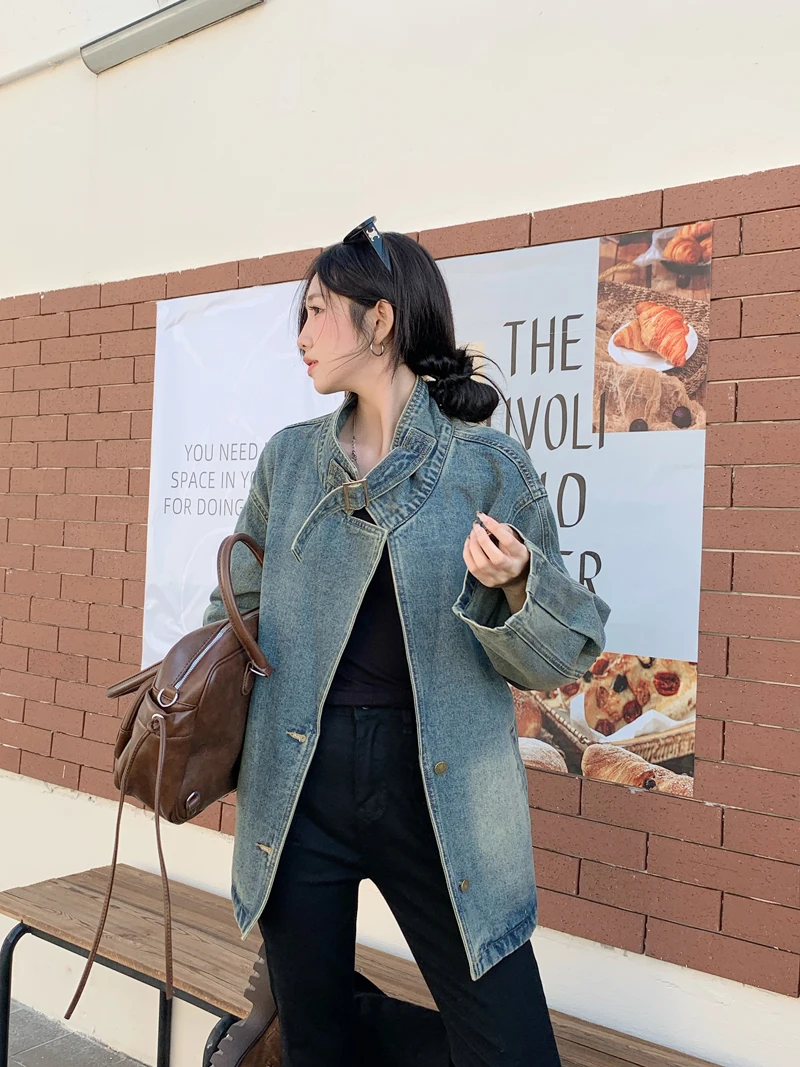 

Denim Coats Ladies Womens Winter Buttoned Sheepskin Quilted Hooded Four-Pocket Sherpa Mountaineering Flap Fitted Fluffy Warm Y2K