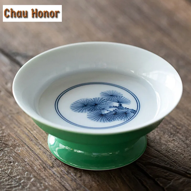 

Boutique Pure Hand Painted Pine Ceramic Teapot Holder High Foot Tea Trays Household Snack Fruit Plate Tea Ceremony Accessories
