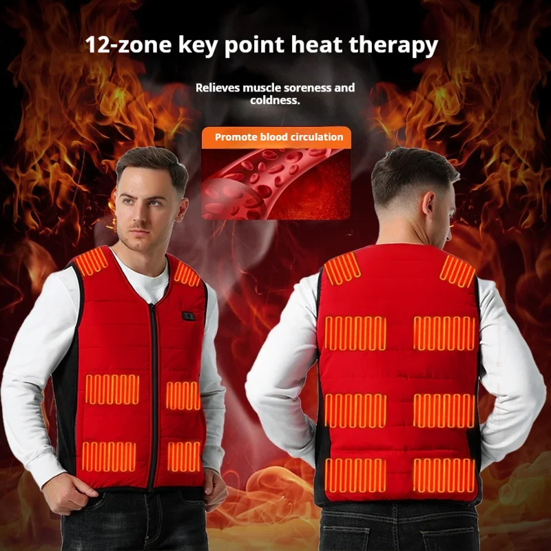 New Dual Control 12 Zone Intelligent Heating Vest Unisex USB Three Level Smart Temperature Control Motorcycle Rider Vest