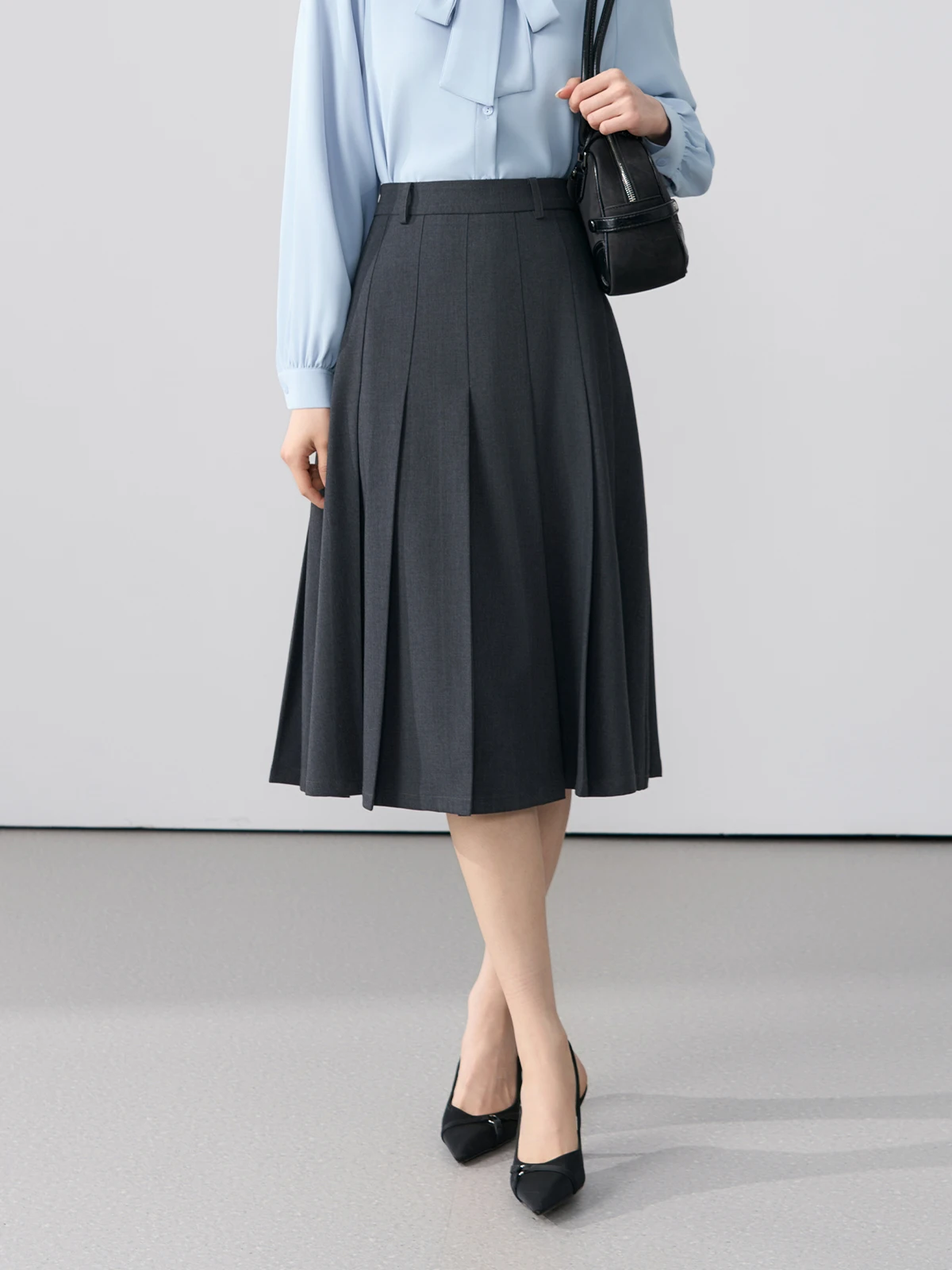 

Серая женская летняя плиссированная юбка А-силуэта малого размера, профессиональная, струящаяся, для собеседований, длинная юбка Miss Bird