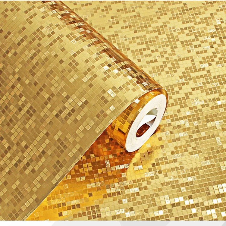 Rodillos de papel tapiz de mosaico no autoadhesivos para decoración de pared, espejo brillante, luz brillante, reflejo, pegatinas de pared doradas y