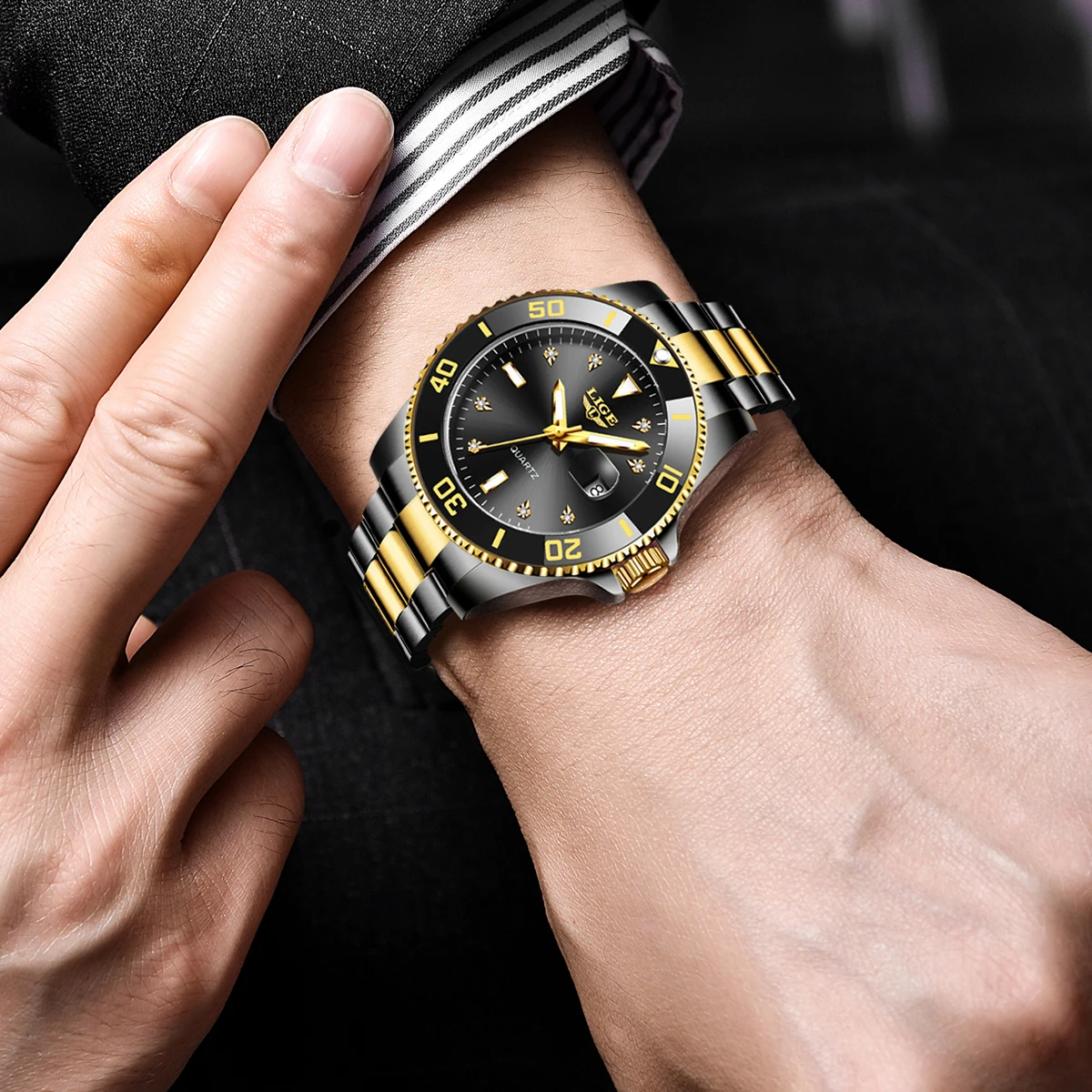LIGE Top Brand Luxury Men Watches Fashion Diver 30ATM Waterproof Wristwatch Date Clock Sport Quartz Watches Mens Orologio Uomo