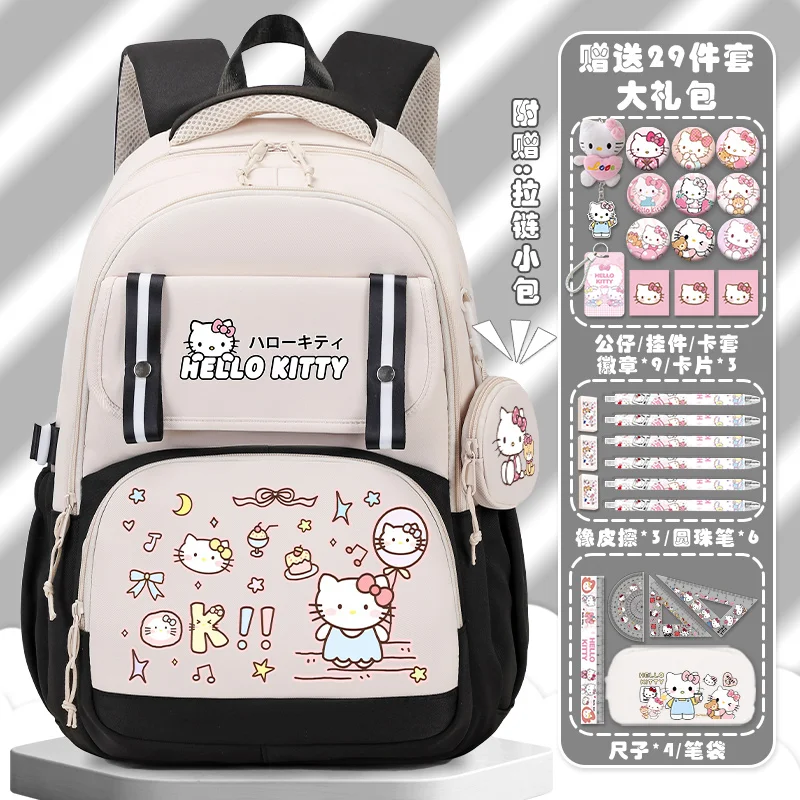 Sanrio New Hello Kitty Student Schoolbag Campus Large Capacity Children Cartoon Lightweight Spine-Protective Backpack