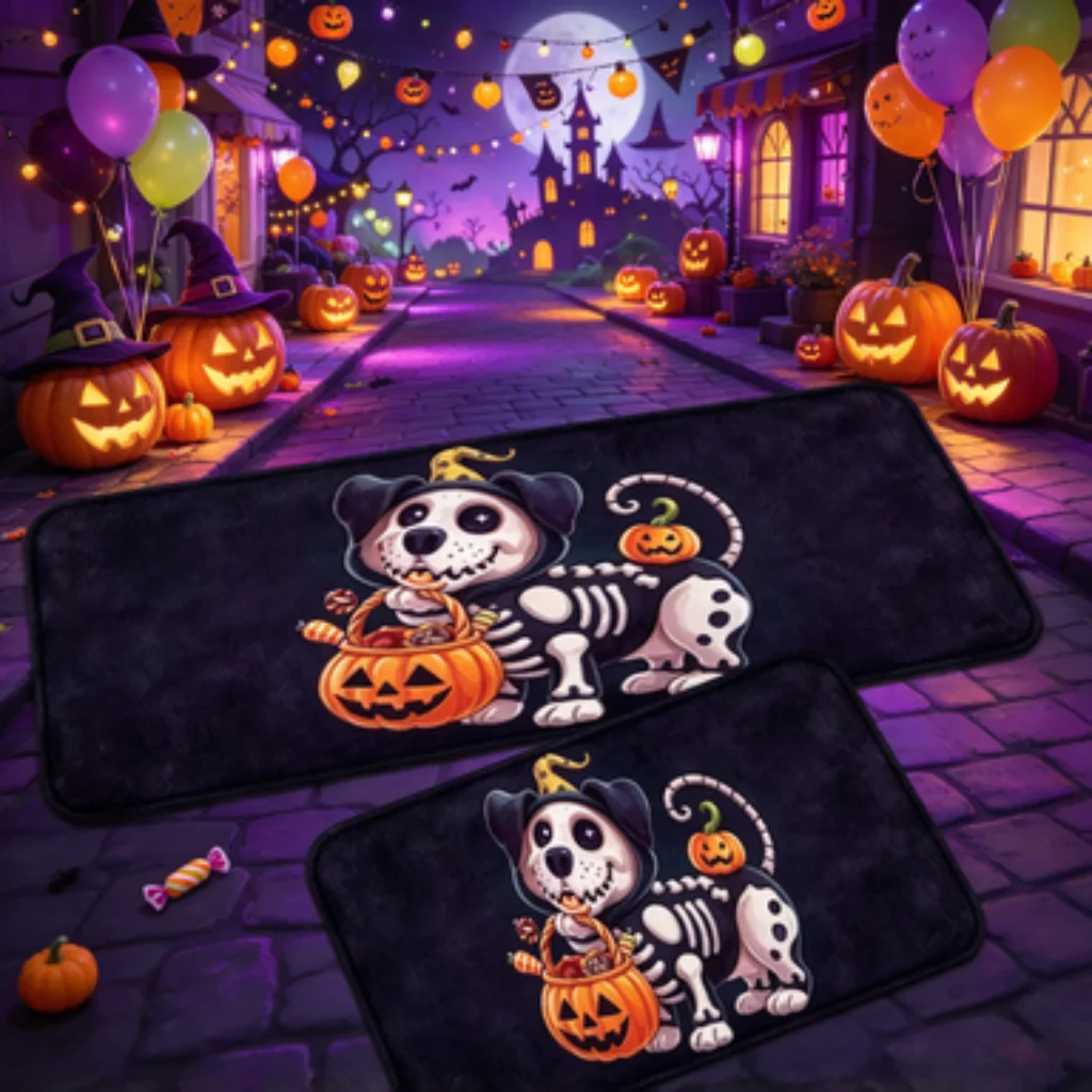 Halloween Skull Dog Pumpkin Mat, Vintage Cassette Tape Rug, Mandala Art Mat, Racing Car Game Mat, Gaming Room Carpet.
