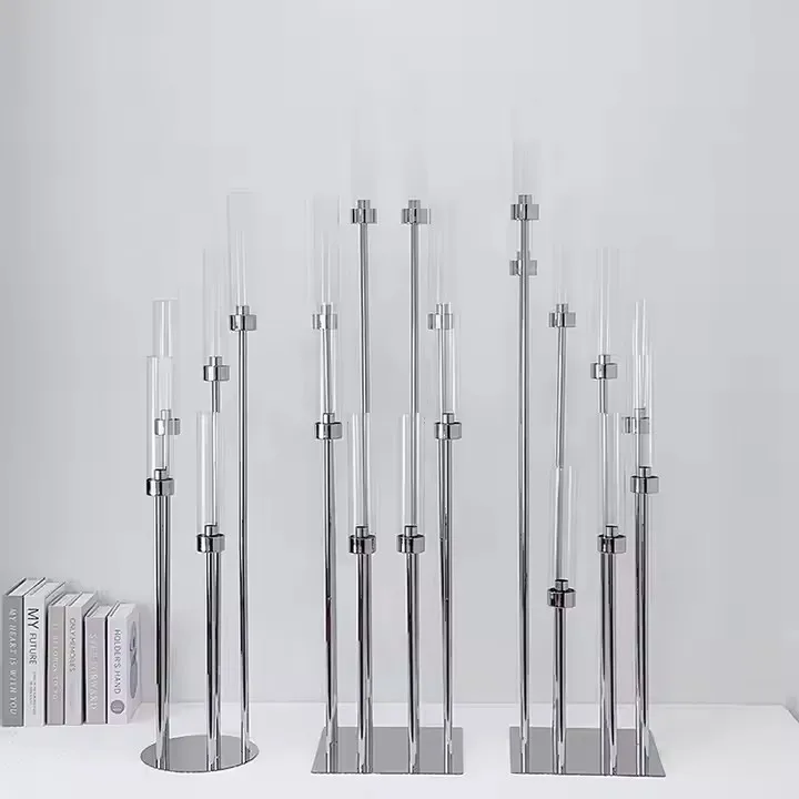 2/10 Stück 5/8-Köpfige Metall-Kerzenhalter, Tischdekoration, Goldener Kerzenständer, Säulenkerzenhalter für Hochzeiten – Detail 1