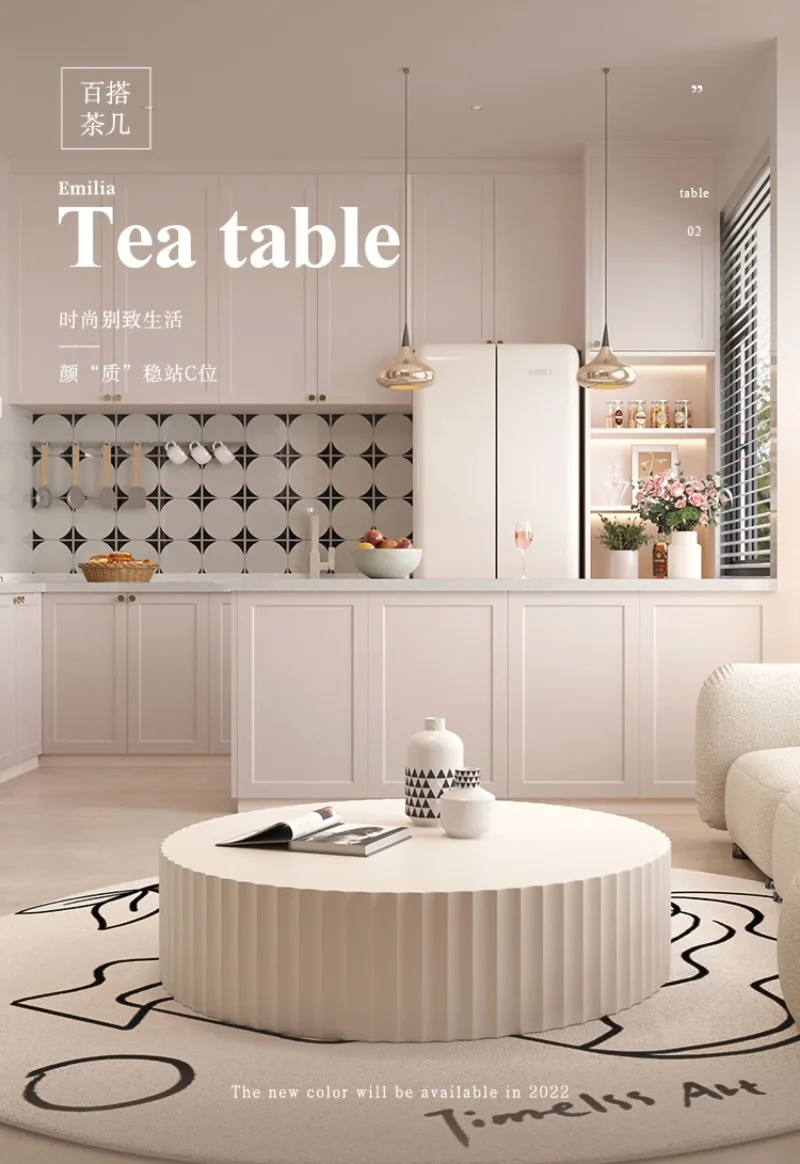 طاولة القهوة الفرنسية كريم الرياح طاولة القهوة الرجعية غرفة المعيشة المستديرة طاولة صغيرة بسيطة شقة صغيرة المنزلية #6