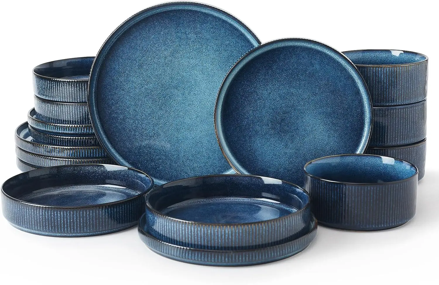 Star Dinnerware Set with Plates and Bowls, Service for 4 (16-Piece), Stoneware Kitchen Dishes Dinner Sets - Nebulas Blue