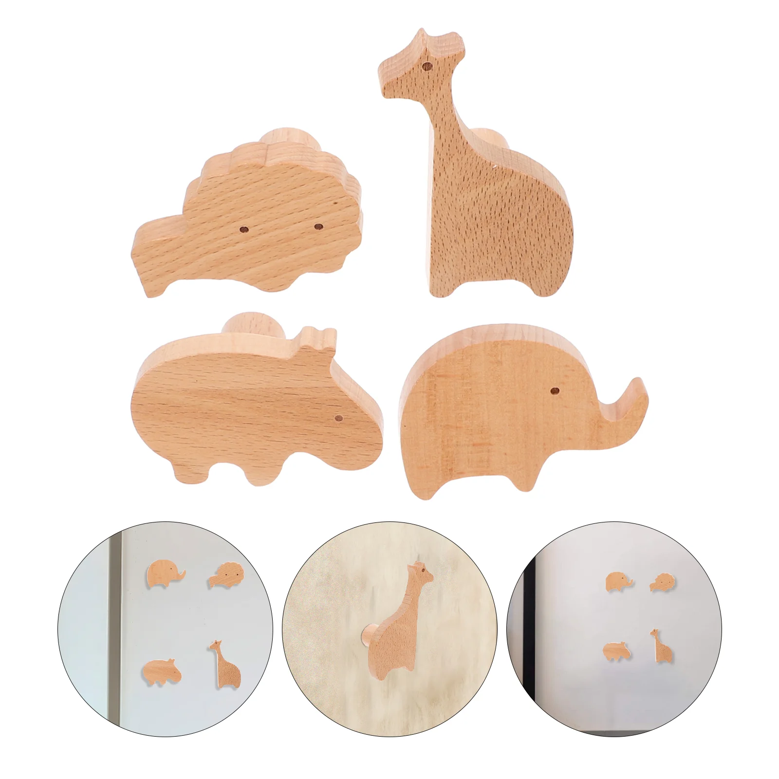 

4 Pcs Children's Wooden Hook Clothes Rack Nursery Hangers Towel Small Animal Cute Little Hooks Hat Novelty