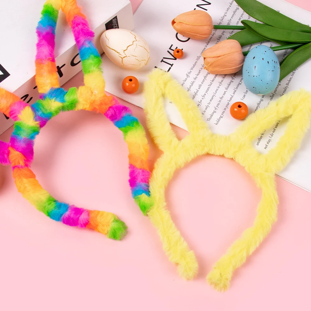 Bunny Ears Headband Colorful Easter Fuzzy Rabbit Ear Hairband for kids adult Easter Party Decorations Favors Costume Accessories