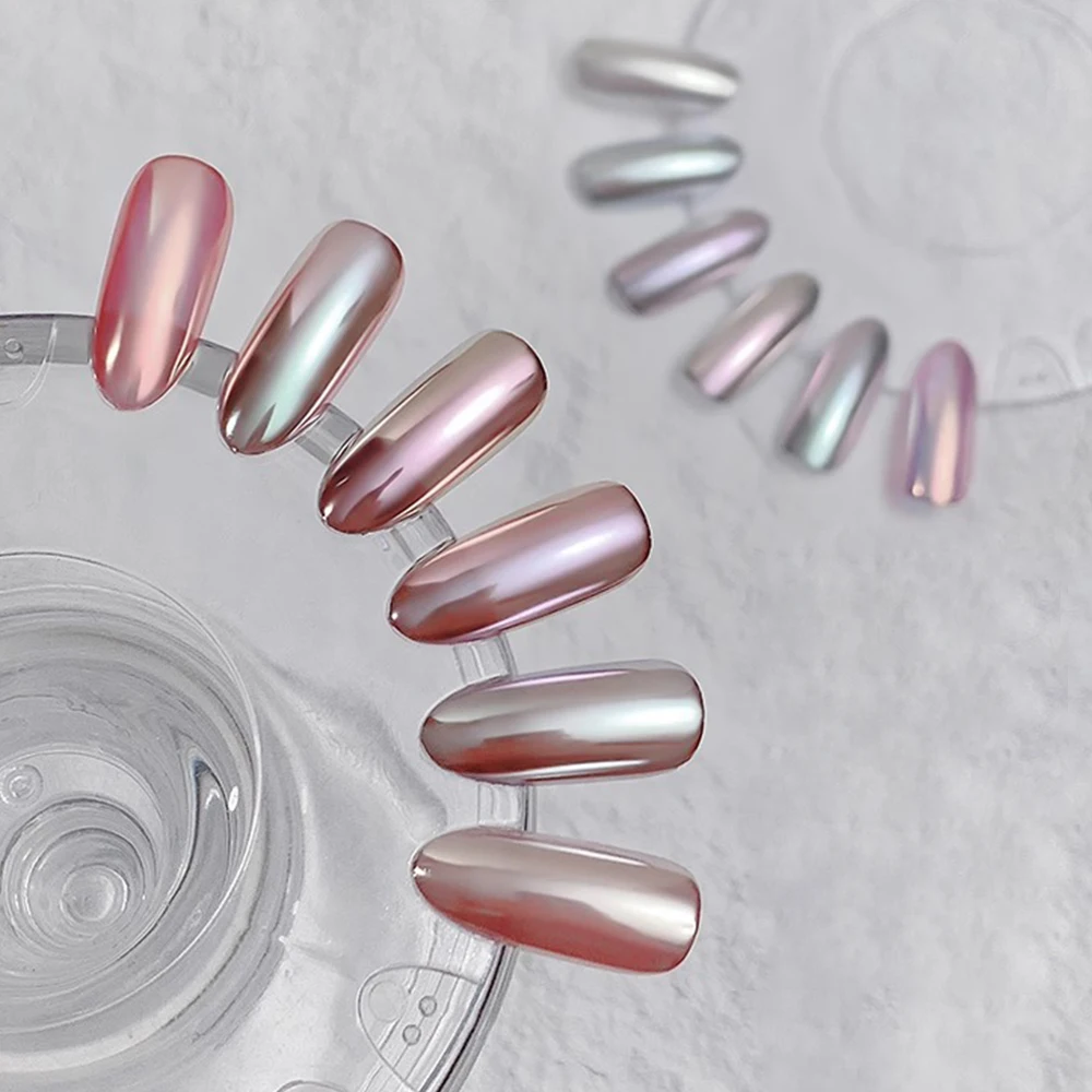 1 słoik Aurora Magic Mirror Nail Art proszek netto 0.8g holograficzny spolaryzowany chromowany pigment + 1 wacik Manicure światło księżyca brokat
