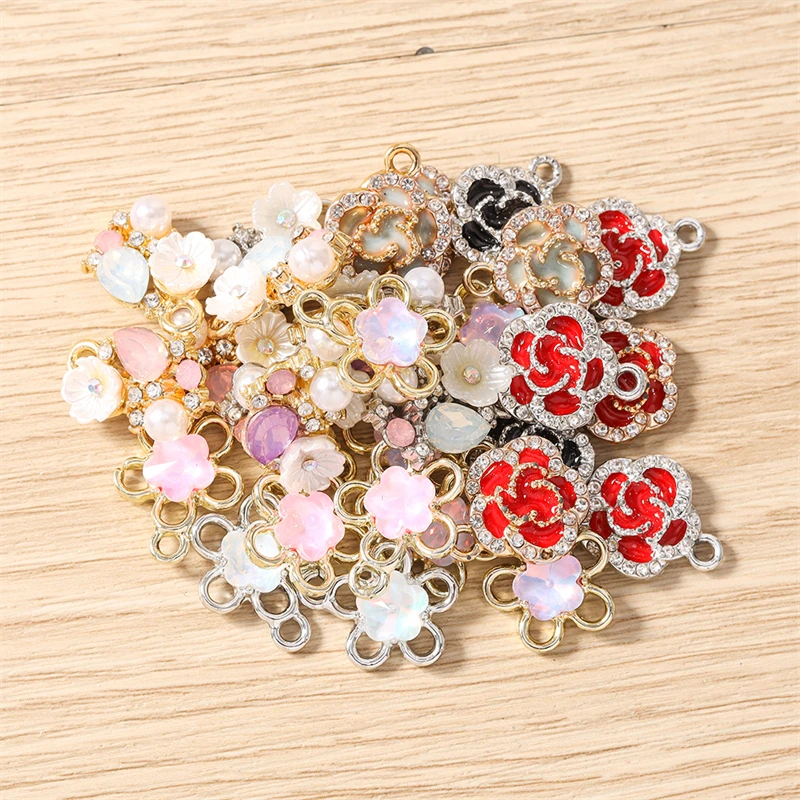10 Stück Elegante Kristall-Metall-Blumen-Anhänger für die Herstellung von Ohrhängern, Halsketten, Armbändern, DIY-Bastelarbeiten und Schmuckzubehör – Detail 4