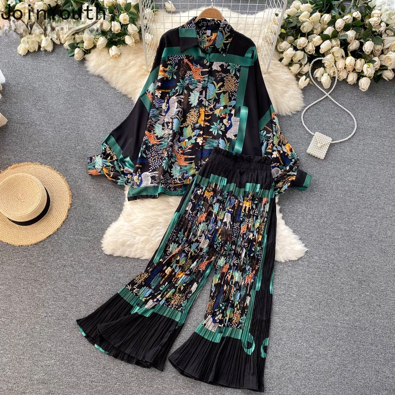 Summer Pant Suit Women Two Piece Sets Batwing Sleeve Oversized Shirt Tops + Loose Pleated Wide-leg Pants Outfits Roupas Femme