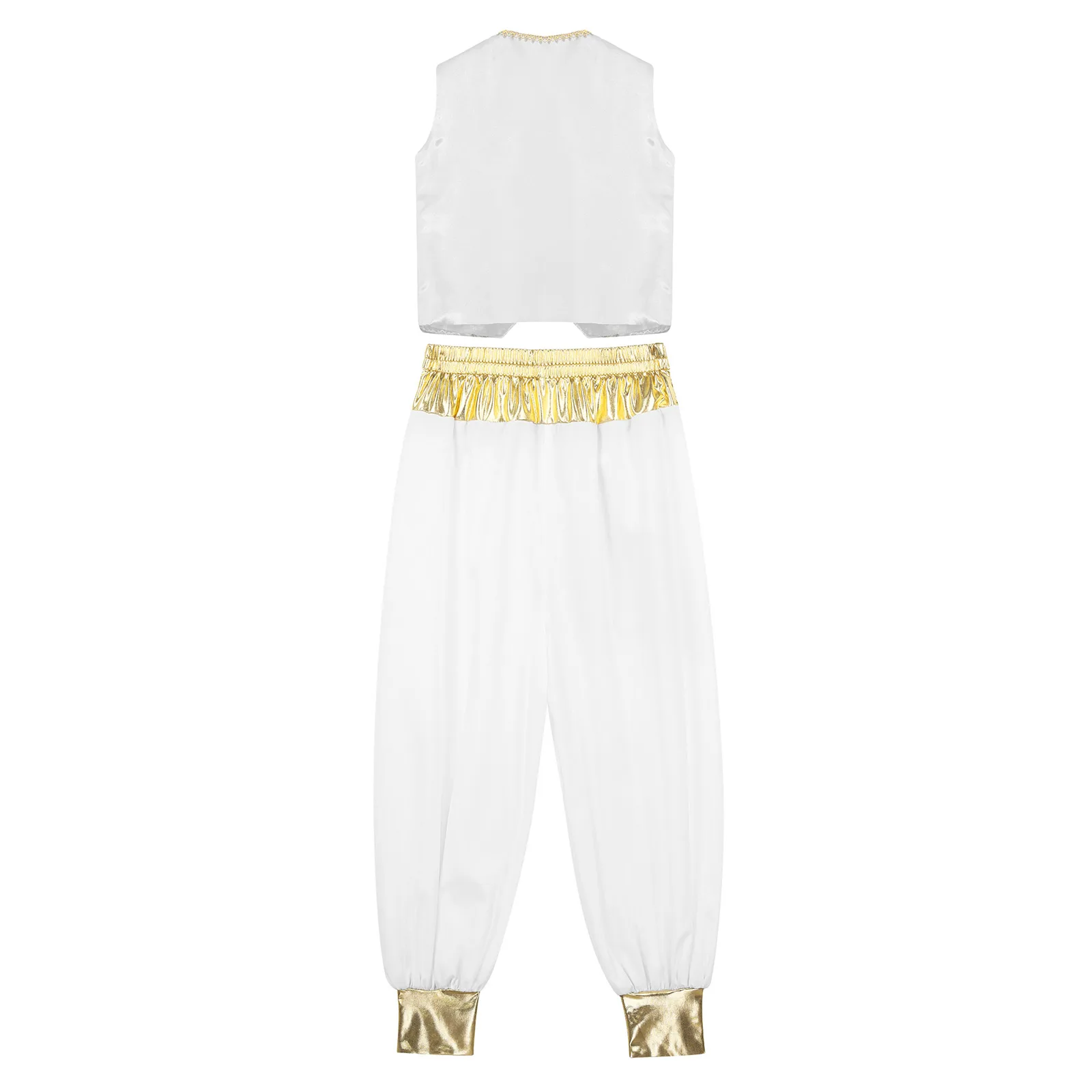 Bambini ragazzi Arabian Prince Costume Cosplay senza maniche gilet intrecciato con pantaloni per le prestazioni della festa a tema di carnevale di Halloween