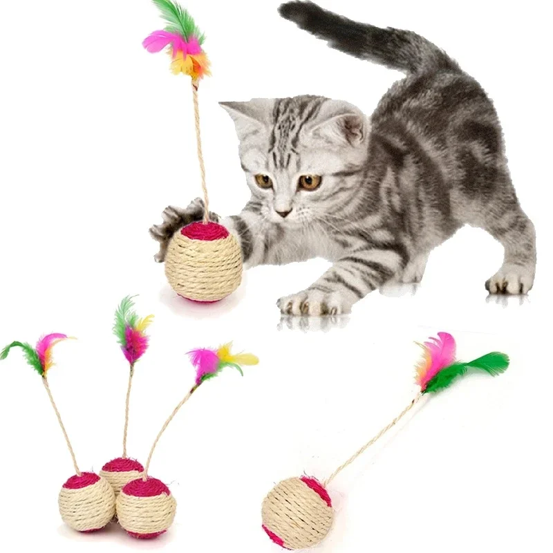 

Cat Toy Pet Cat Sisal Scratching Ball Training Interactive Toy for Kitten Pet Supplies Funny Play Feather Toy accessorie