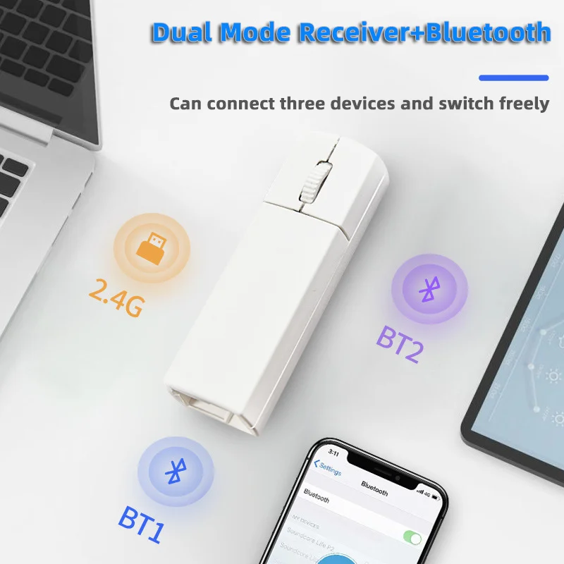 Mini Wireless Mouse Rectangular Block Rechargeable BT 2.4G Dual-mode or 2.4G Version Portable Mause Speech PPT Gift Storage Box