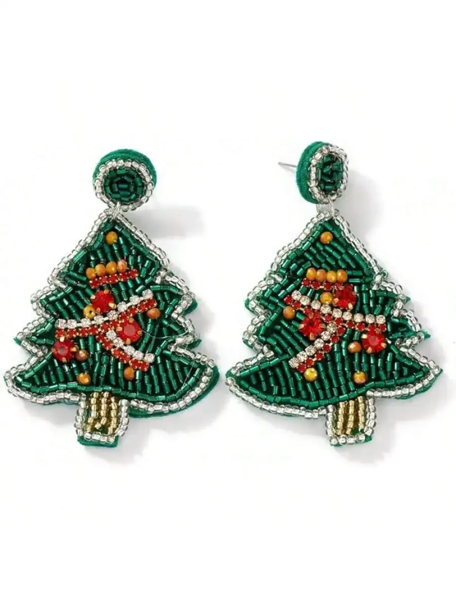 

Handmade Beaded Christmas Tree Drop Earrings For Women Festive Holiday Jewelry