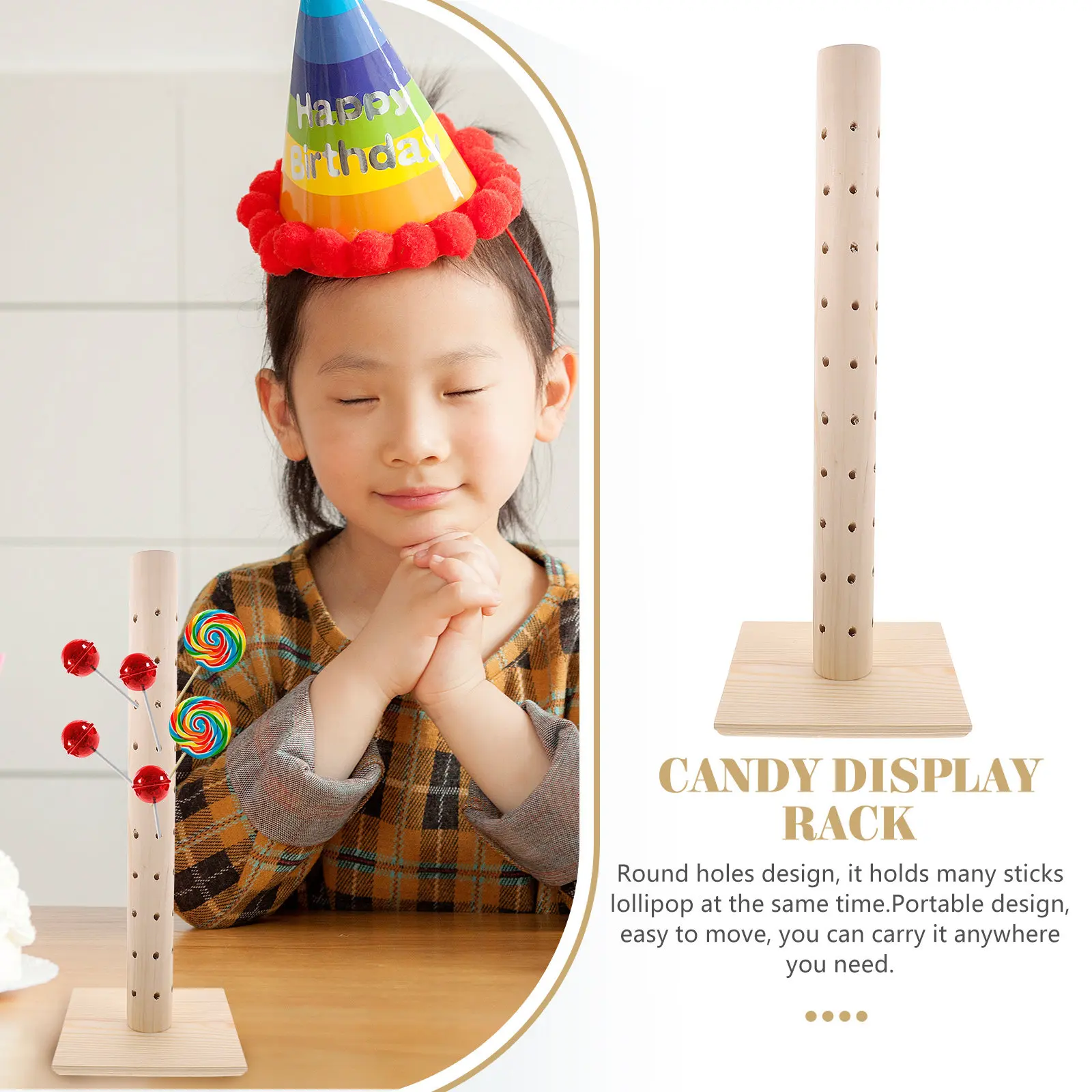 Wood Lollipop Display Stand Candy Holder Round Holes Smooth Surface Portable Simple Design for Party Table Halloween Dessert