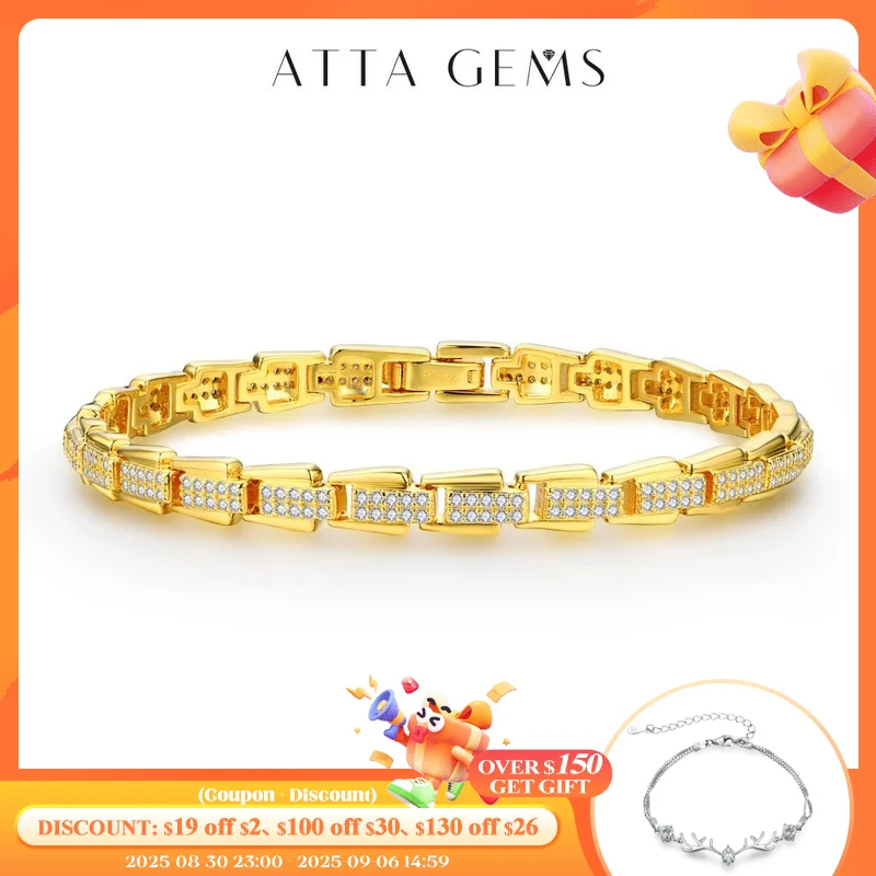 

Женский и мужской браслет из муассанита ATTAGEMS VVS1, роскошные свадебные ювелирные украшения из стерлингового серебра 925 пробы с покрытием из 18-каратного золота